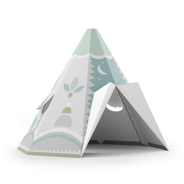 Cardboard toys for kids Tepee Ethnic Pattern Turquoise